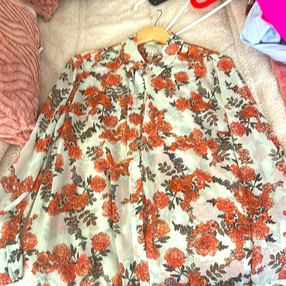 mint floral crepe shirt/blouse